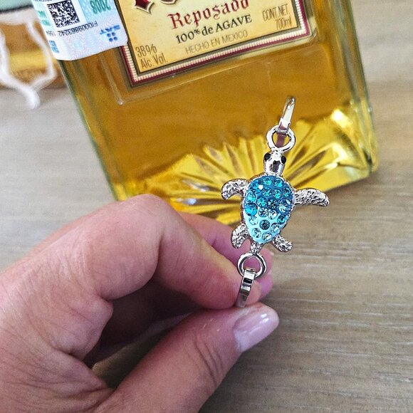 Sea Turtle Thin Wire Bangle/Hook Bracelet/Aqua Turquoise/Ocean Jewelry/NWT - Picture 5 of 9